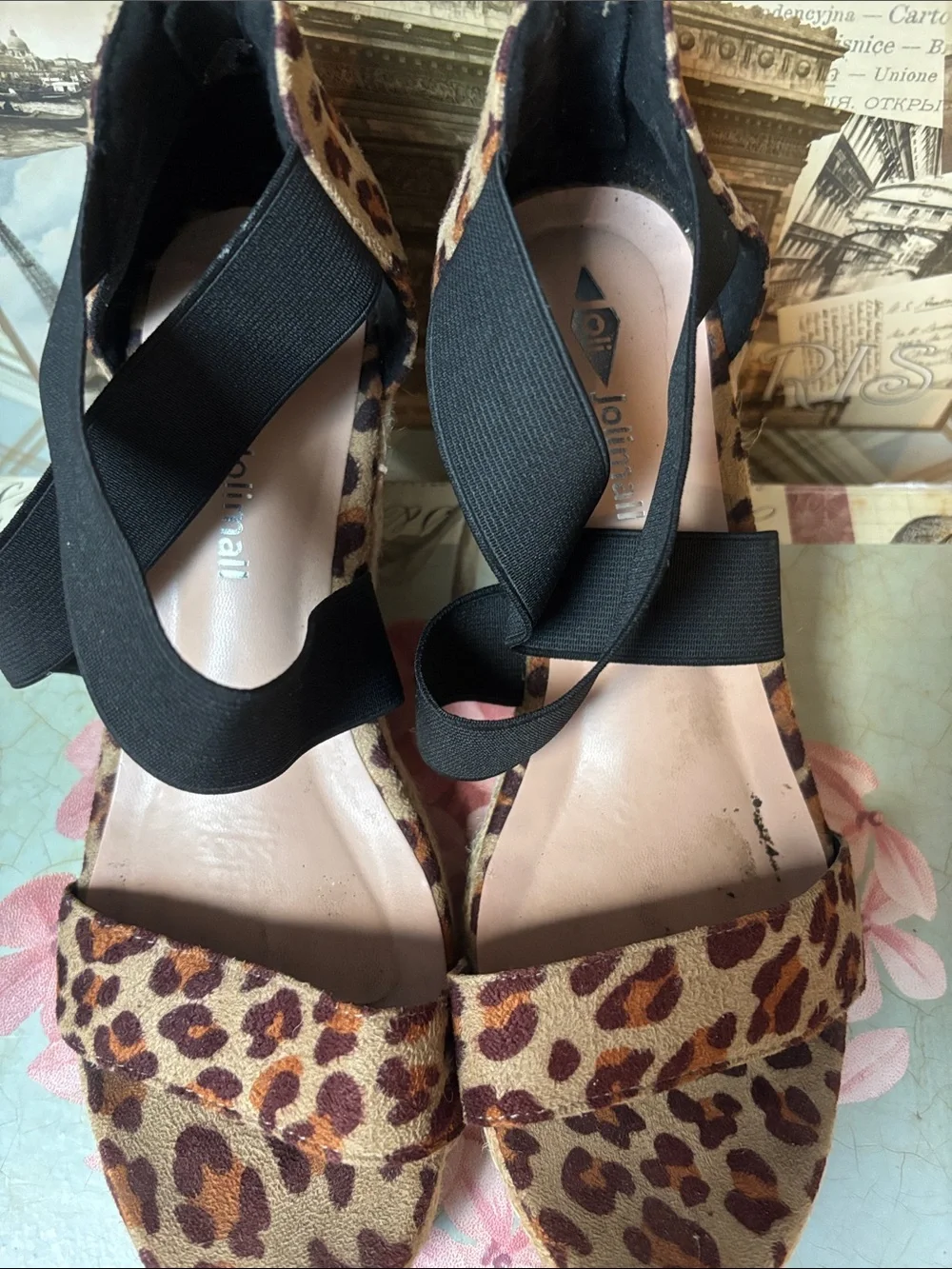 Jolimall leopard print espadrille wedge sandals